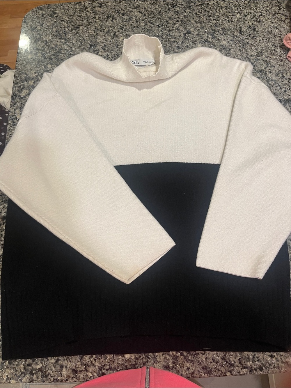 Zara Cream and Black Colorblock Mock Neck Sweater